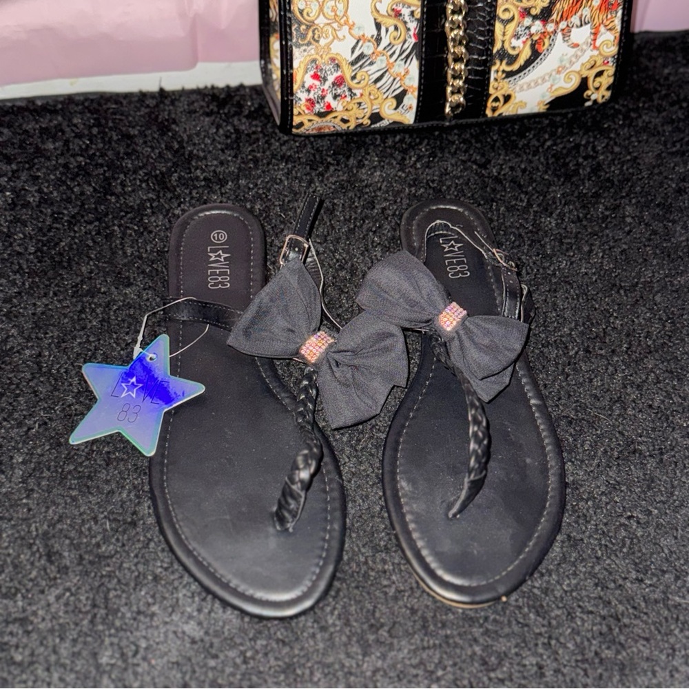 Black Bow Thong Sandals for Summer